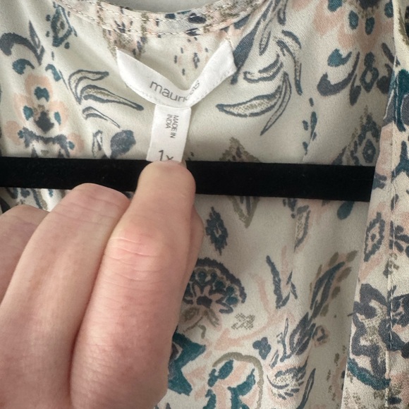 Cream Floral Kimono Cover-Up with Teal and Black Print - Picture 3 of 4